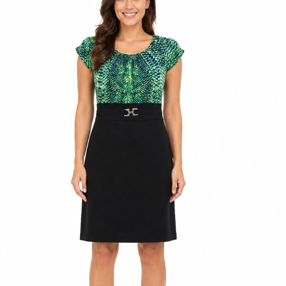 Alyx Limited Womens Size 6  Green Blue Print Short‎ Sleeve Belted Sheath Dress